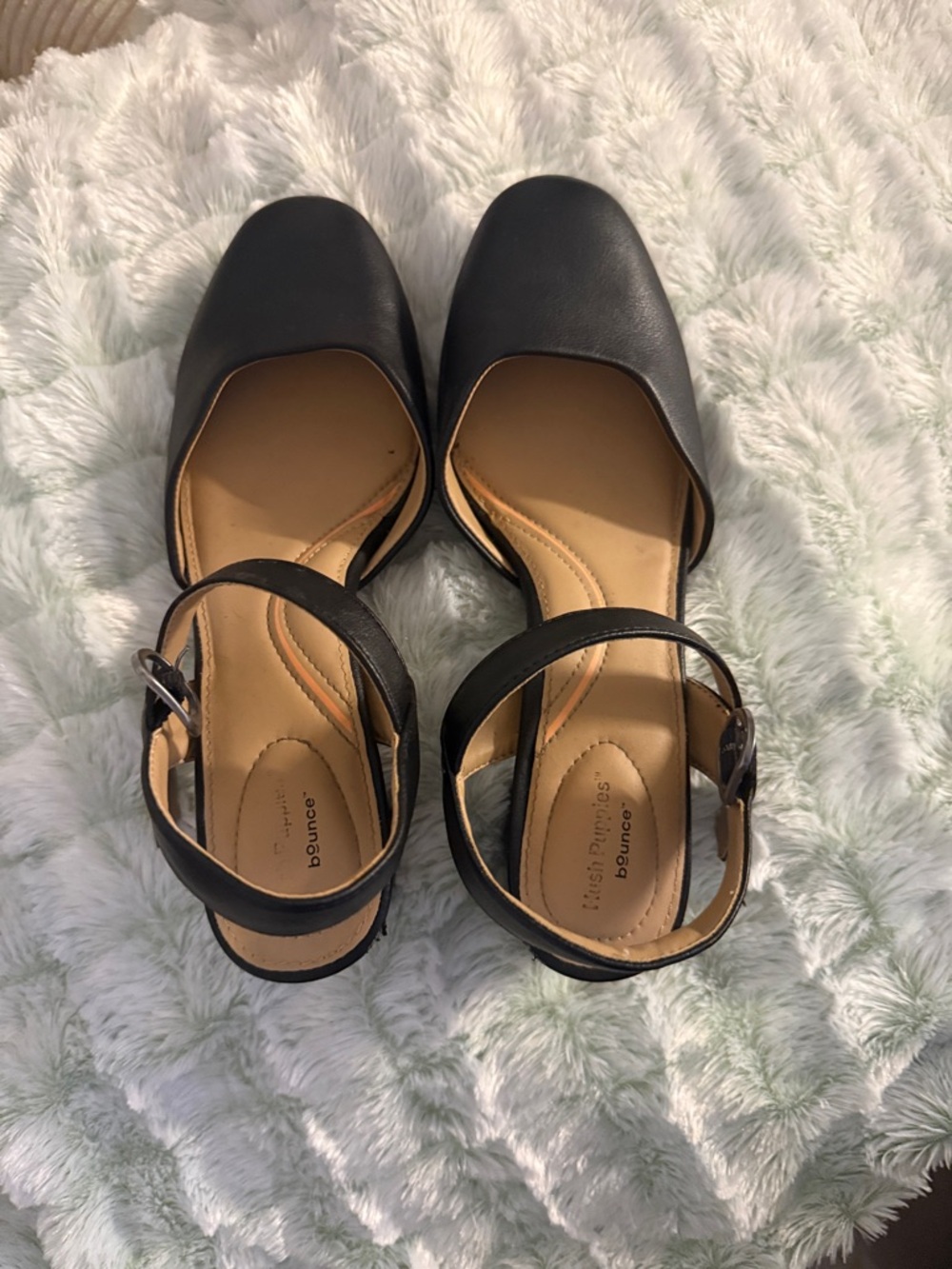 Hush Puppies Black Ankle-Strap Rounded-Toe Flats